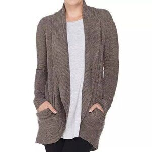 Barefoot Dreams CozyChic Lite Hooded Cardigan M Soft Brown Knit